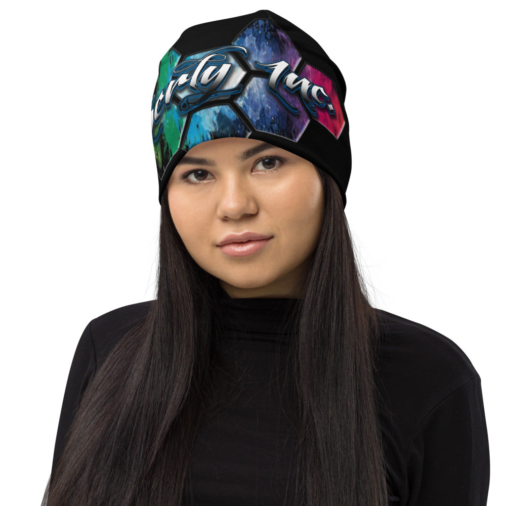 Oberly Inc paint splatter hive logo All-Over Print Beanie